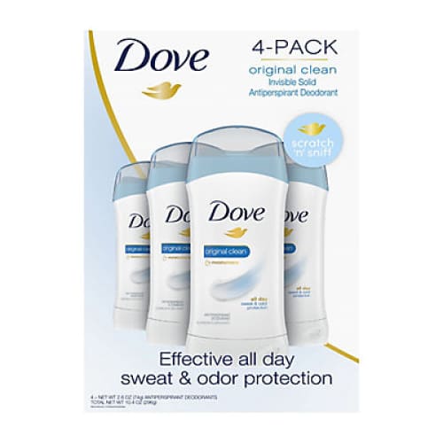 Dove Original Clean Antiperspirant Deodorant Invisible Solid 4 pk./2.6 oz. - Home/Personal Care/Deodorants & Antiperspirants/ - Dove