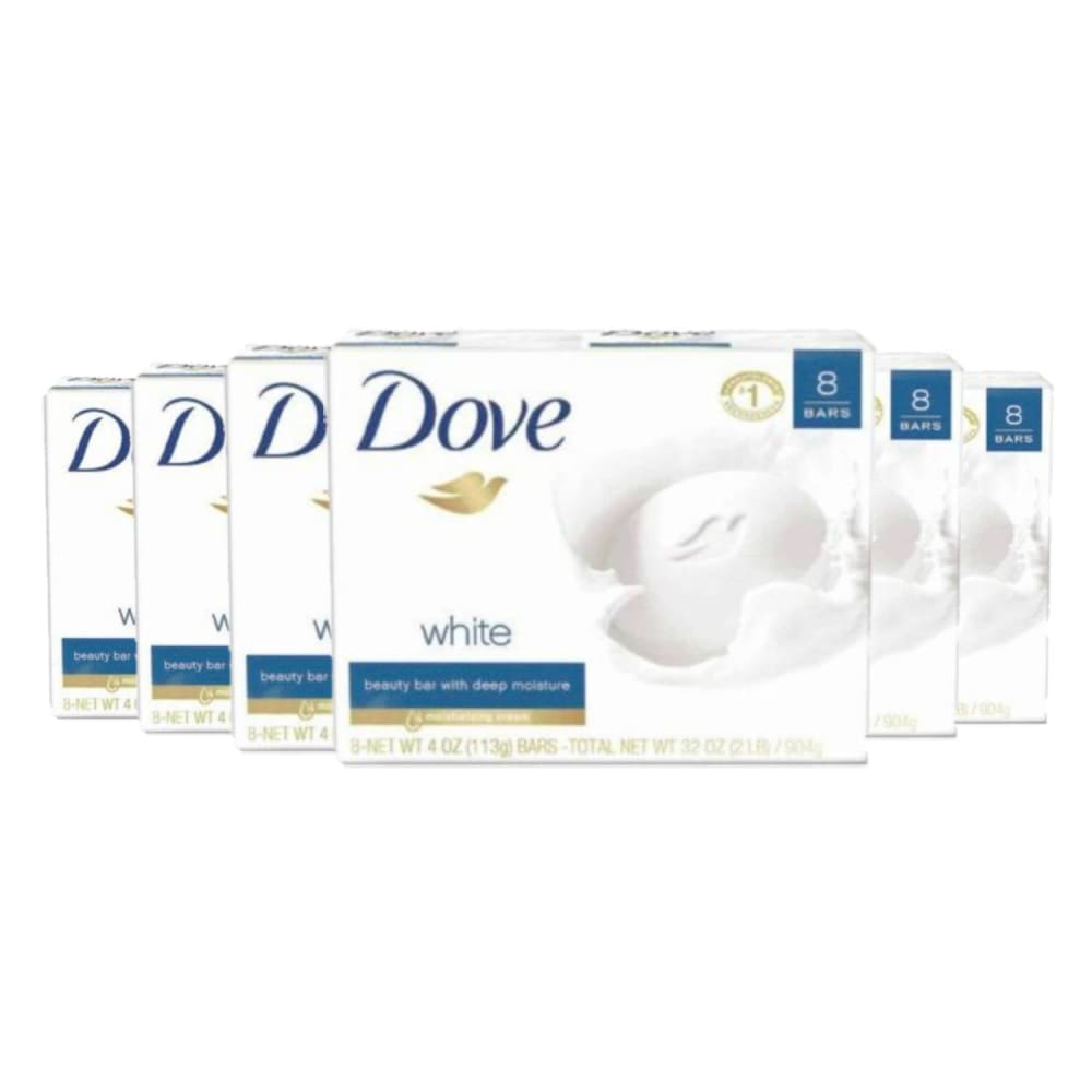 Dove White Beauty Bar Soap With Deep Moisture Cream 3.17 oz 8 ct ea - 6 Pack - Bar Soap - dove