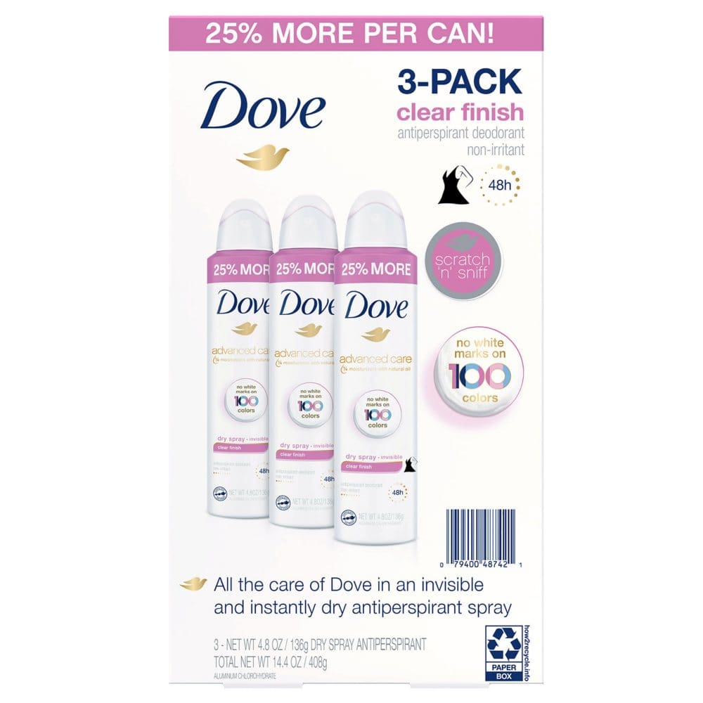 Dove Women’s Invisible Dry Spray Antiperspirant Deodorant (4.8 oz. 3 pk.) - Deodorants & Antiperspirants - Dove