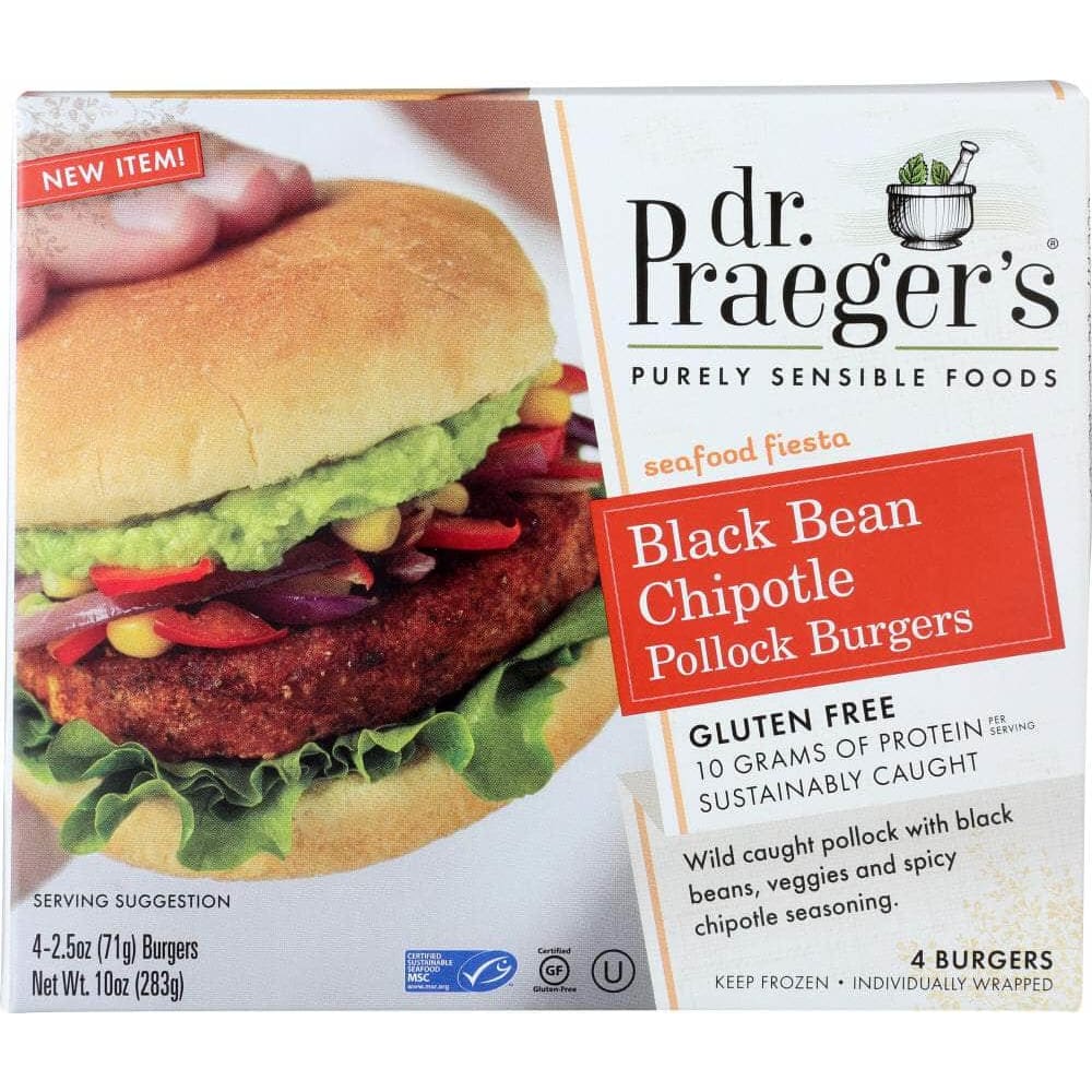 Dr Praegers Dr Praeger Black Bean Chipotle Pollock Burger, 10 oz
