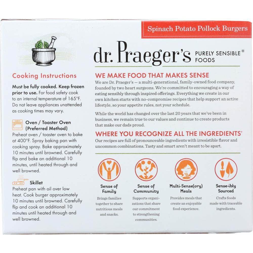 Dr Praegers Dr Praeger Spinach Potato Pollock Burger, 10 oz