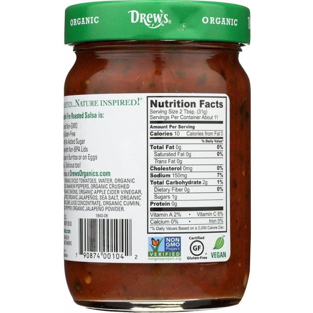 Drews Organics Drews All Natural Organic Double Fire Roasted Salsa, 12 oz