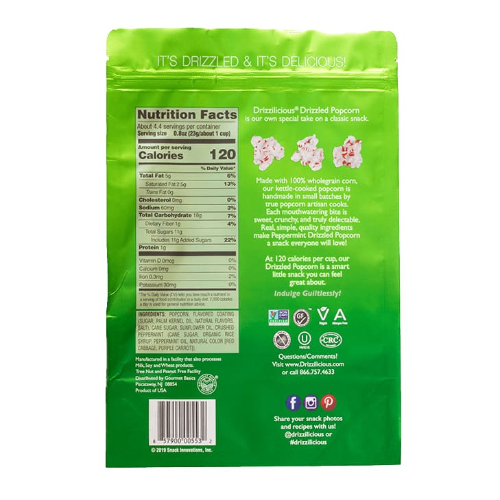DRIZZILICIOUS Grocery > Snacks > Popcorn DRIZZILICIOUS: Peppermint Drizzled Popcorn, 3.6 oz