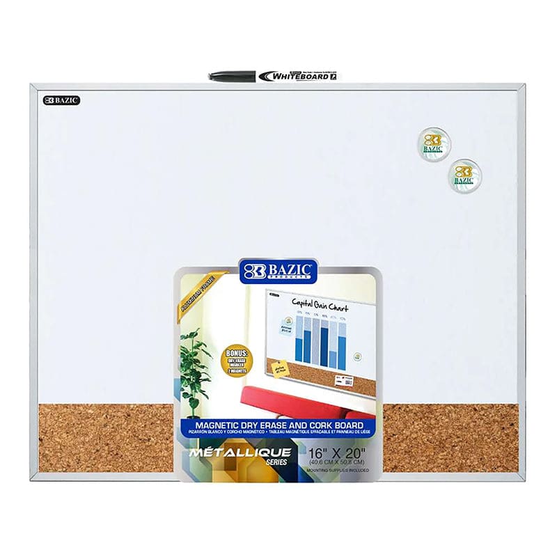 Dry Erase Cork Combo Board 16X20In Aluminum Framed (Pack of 2) - Dry Erase Boards - Bazic Products