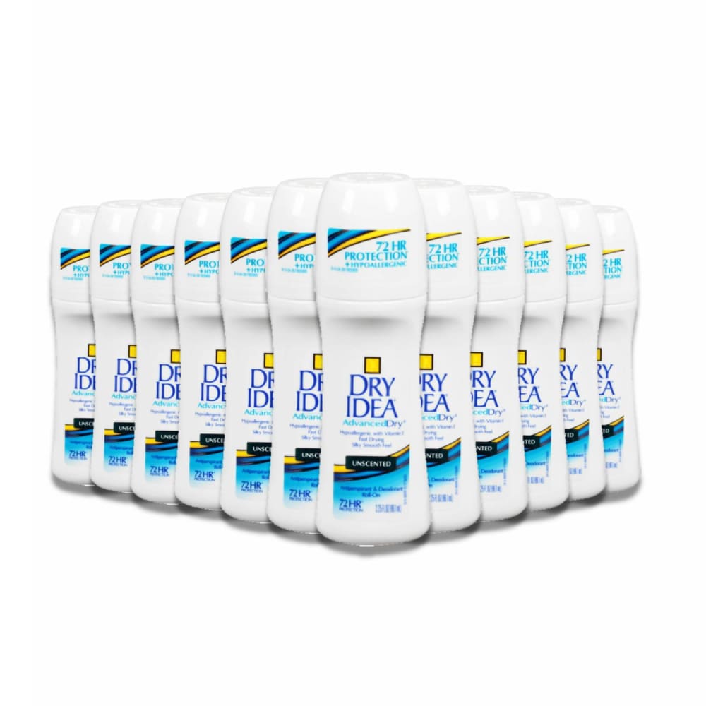 Dry Idea Antiperspirant Deodorant Roll On - Unscented 3.25 fl oz - 12 Pack - Deodorant & Anti-Perspirant - Dry Idea