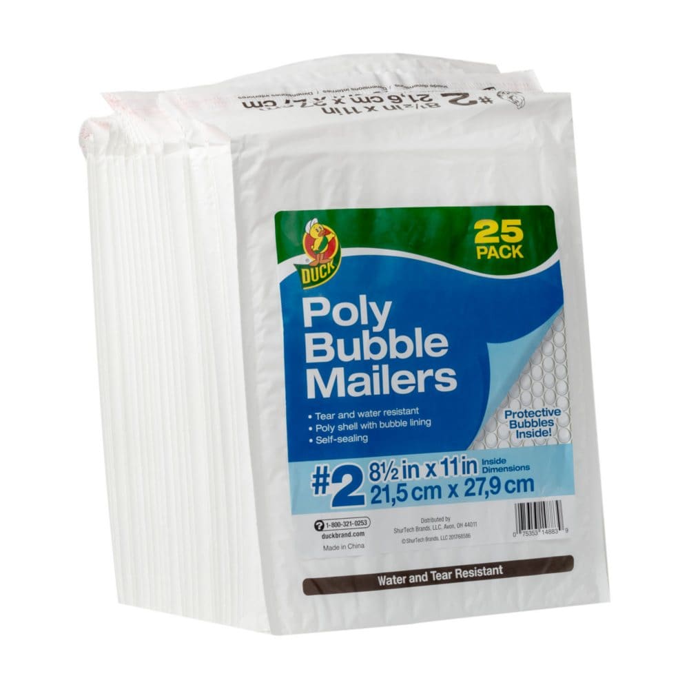 Duck Brand #2 Poly Bubble Mailer - White 25 pk 8.5 x 11 - Writing Pads Notebooks & Envelopes - Duck