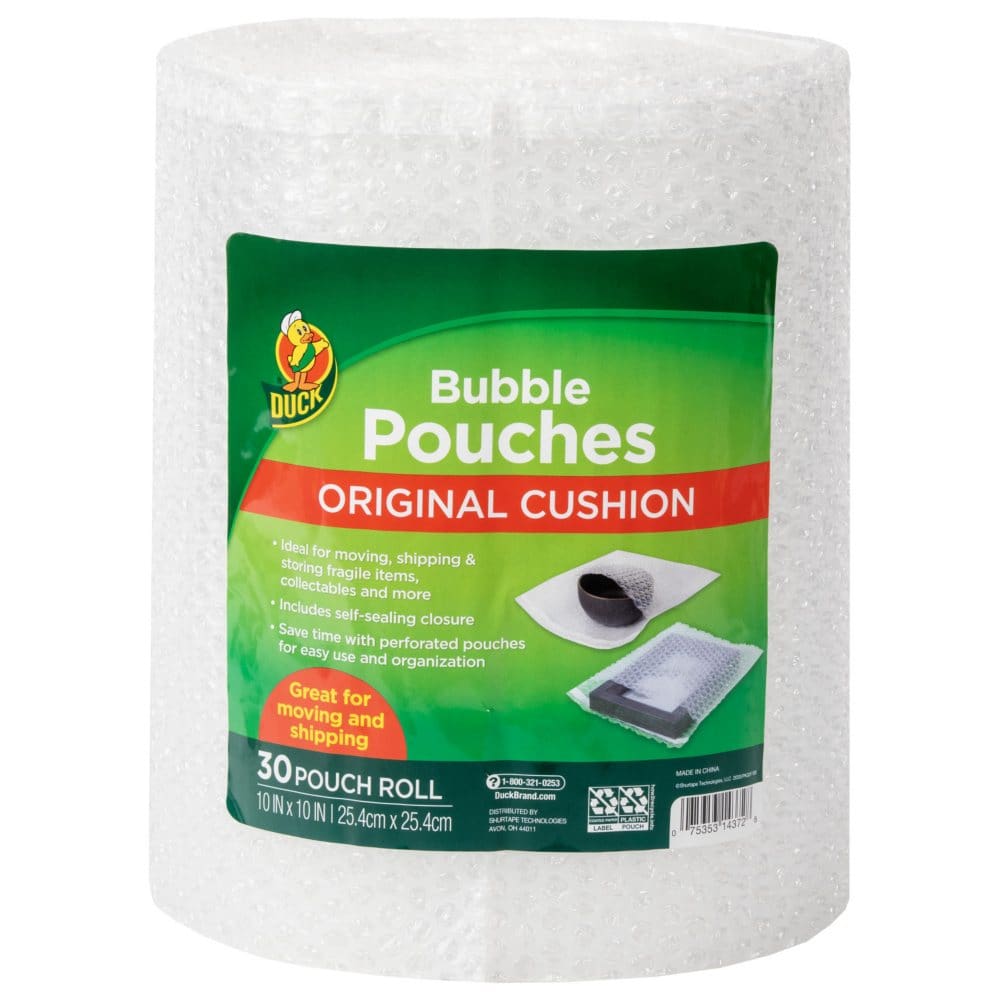 Duck Bubble Pouches on a Roll Clear 30 Pack 10 in. x 10in. - Shipping & Moving Supplies - Duck