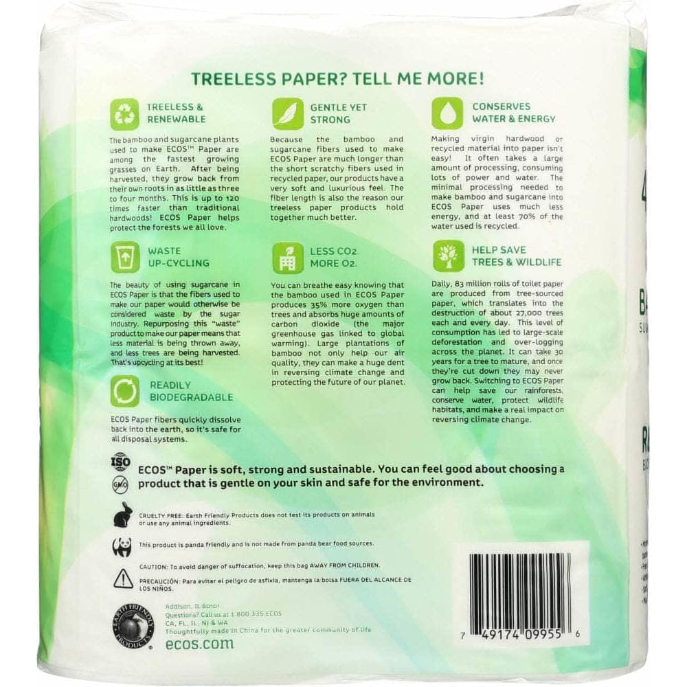 Ecos Earth Friendly Treeless Bathroom Tissue 300 Sheets Per Roll 2 Ply, 4 rl