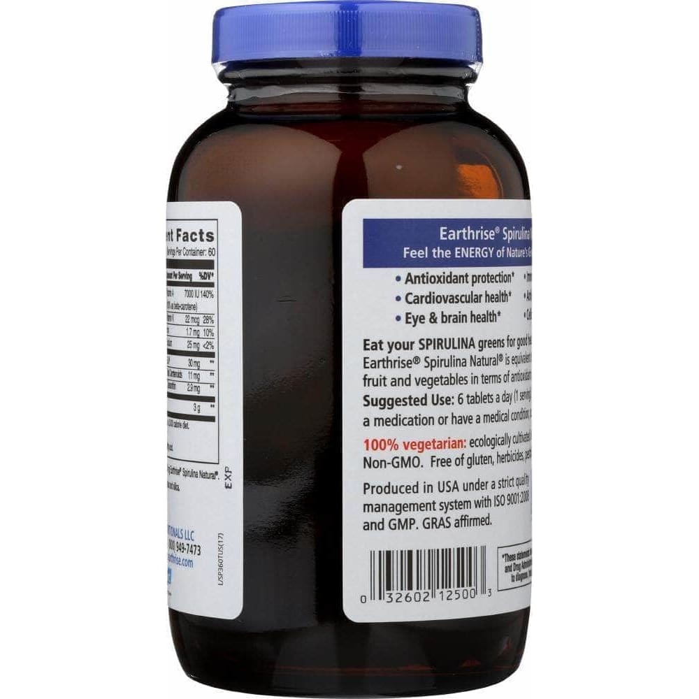 Earthrise Earthrise Spirulina Natural Green Super Food For Longevity 500 mg, 360 Tablets