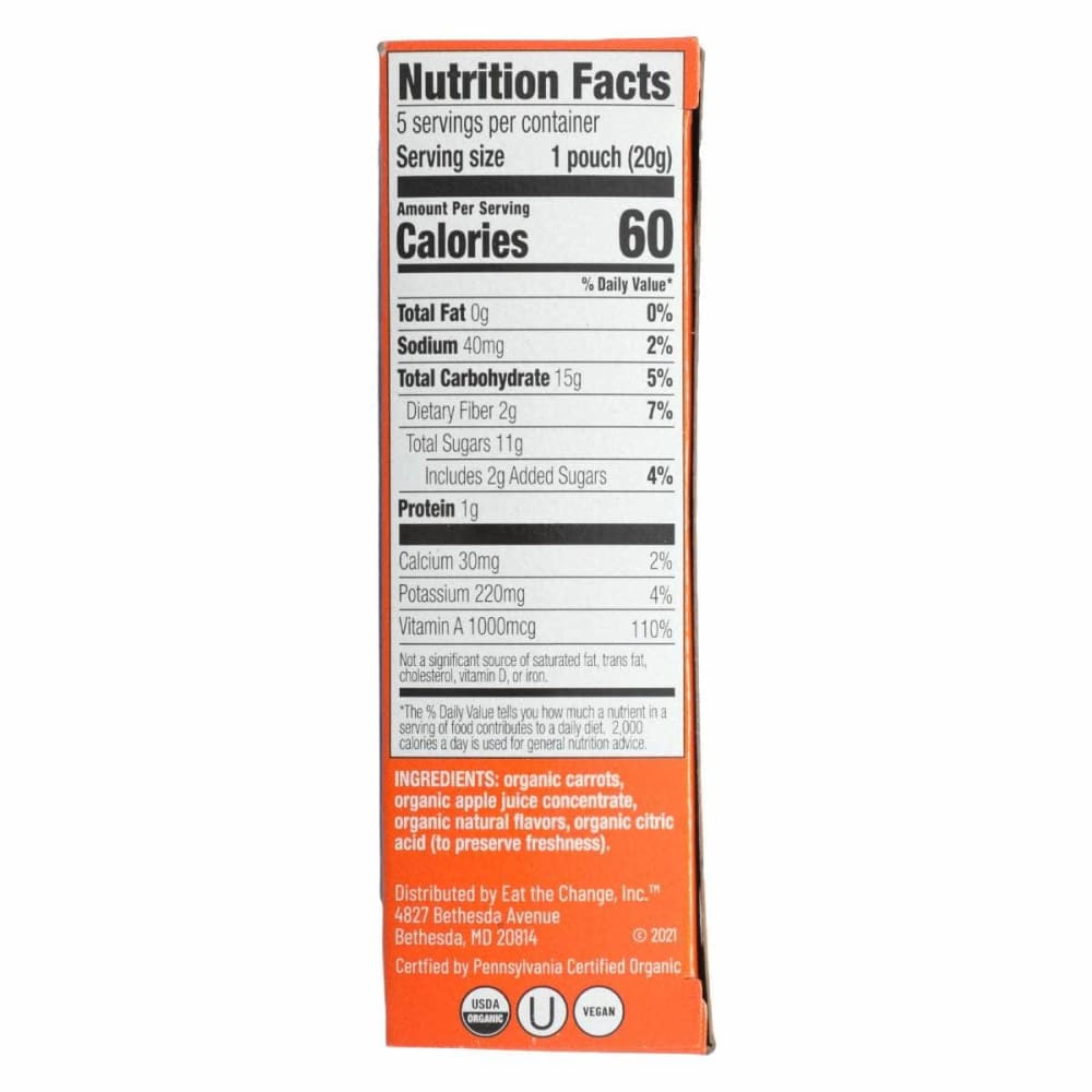 EAT THE CHANGE Grocery > Snacks > Fruit Snacks EAT THE CHANGE Organic Orange Mango Cosmic Carrot Chews, 3.5 oz