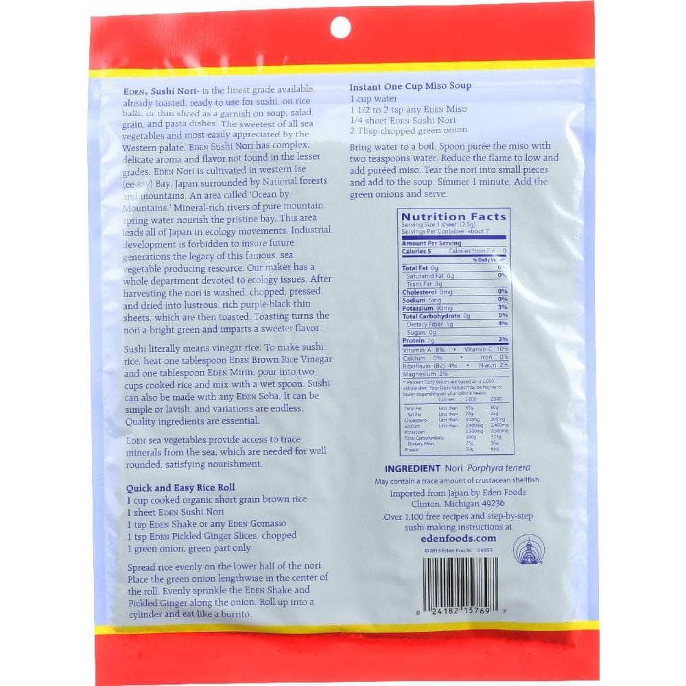 EDEN FOODS Grocery > Snacks > Chips EDEN FOODS: Sushi Nori 7 Sheets, 0.6 oz