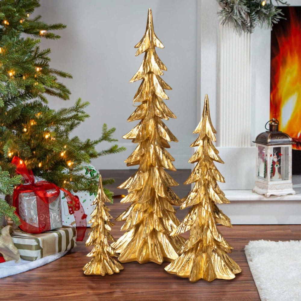 Elegant Gold Christmas Trees Set of 3 - Neutral Metallics - Elegant
