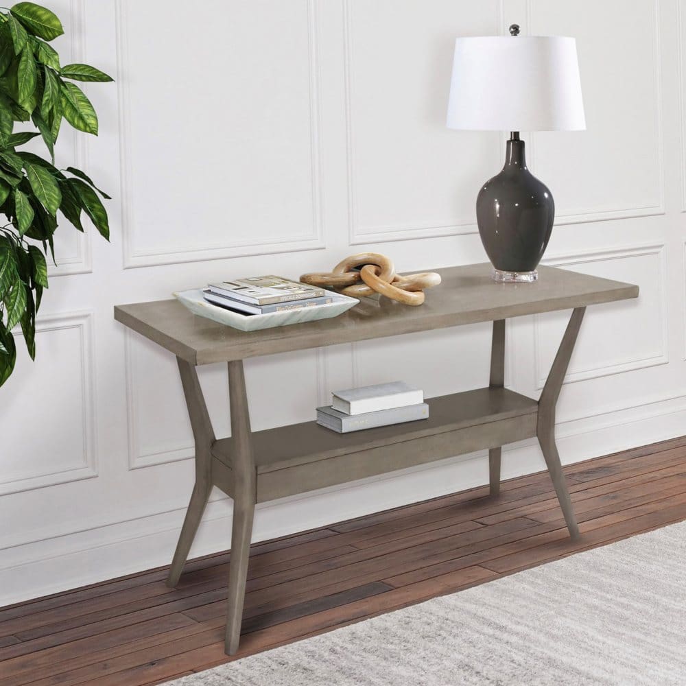 Elsie 52â€ Solid Wood Sofa Table with Open Shelf Gray - Transitional - ShelHealth