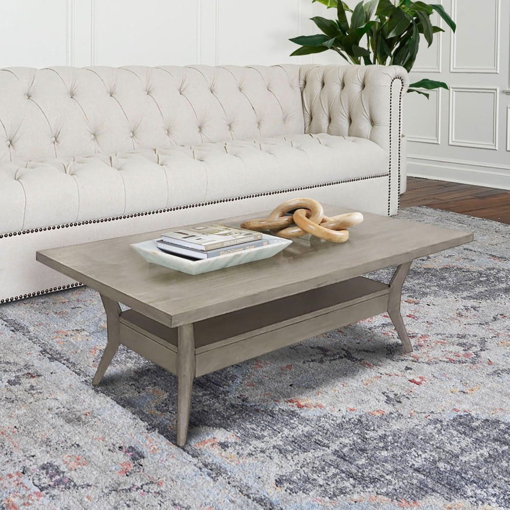 Elsie Solid Wood Coffee Table with Open Shelf Gray - Transitional - ShelHealth