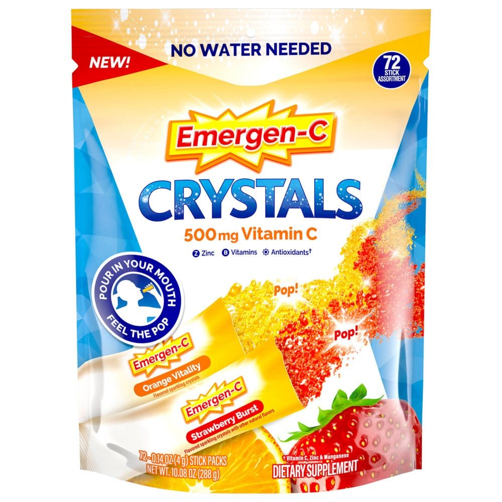 Emergen-C Crystals On-The-Go 500 mg Vitamin C Immune Support Orange & Strawberry (72 ct.) - New Items - Emergen-C