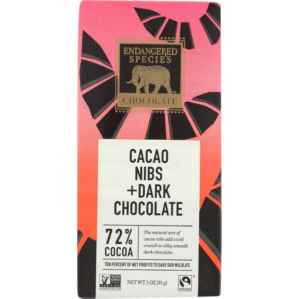 Endangered Species Chocolate Endangered Species Cacao Nibs Dark Chocolate Bar, 3 oz