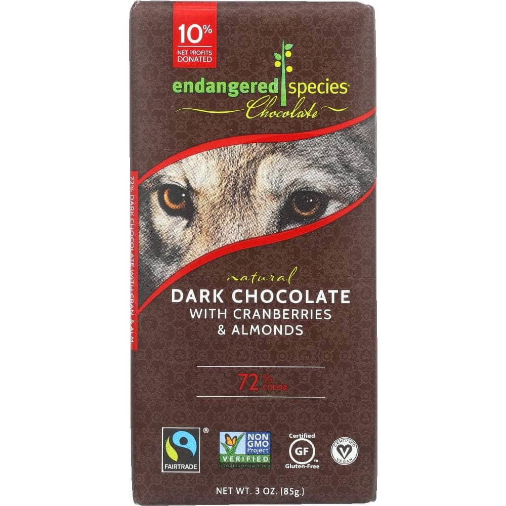 Endangered Species Chocolate Endangered Species Dark Chocolate Bar with Cranberries & Almonds, 3 oz