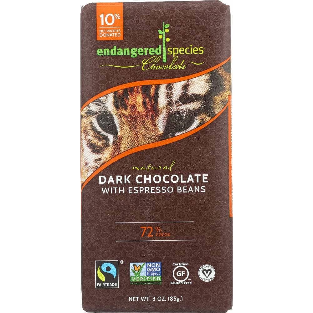 Endangered Species Chocolate Endangered Species Natural Dark Chocolate Bar with Espresso Beans, 3 oz