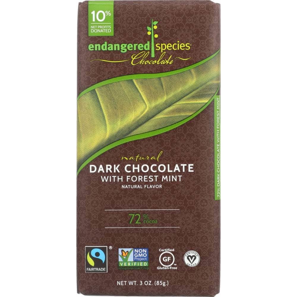 Endangered Species Chocolate Endangered Species Natural Dark Chocolate Bar with Forest Mint, 3 oz