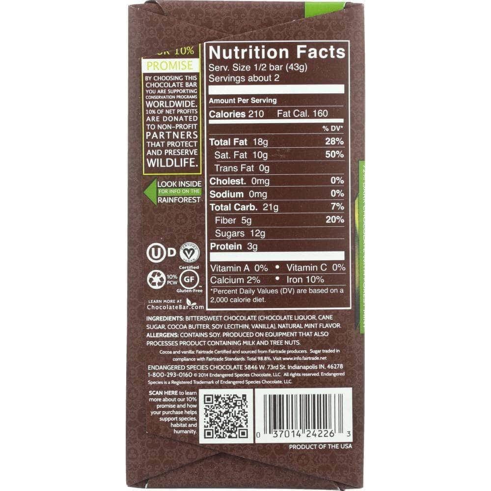 Endangered Species Chocolate Endangered Species Natural Dark Chocolate Bar with Forest Mint, 3 oz