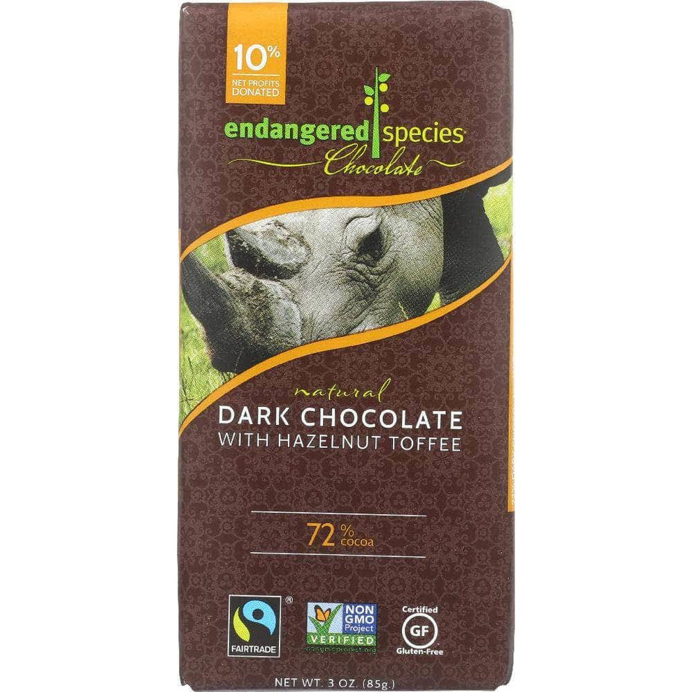 Endangered Species Natural Dark Chocolate Bar with Hazelnut Toffee, 3 ...