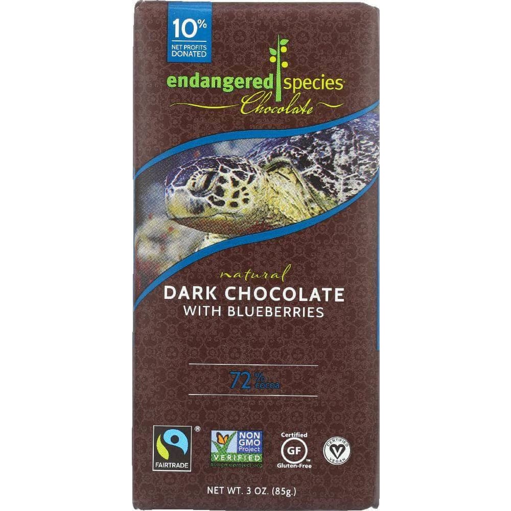 Endangered Species Chocolate Endaspeciesngered Natural Dark Chocolate Bar with Blueberries, 3 Oz