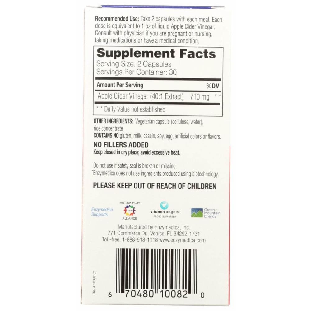 ENZYMEDICA Vitamins & Supplements > Digestive Supplements ENZYMEDICA Apple Cider Vinegar, 60 cp