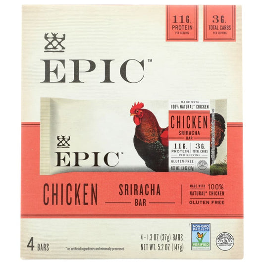 EPIC: Chicken Sriracha Bars 4Pk 5.2 oz - Nutritional Bars - EPIC