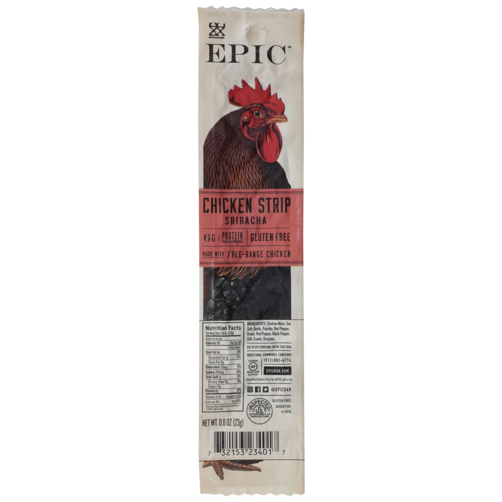 EPIC: Chicken Sriracha Jerky Strips 0.8 oz (Pack of 6) - EPIC