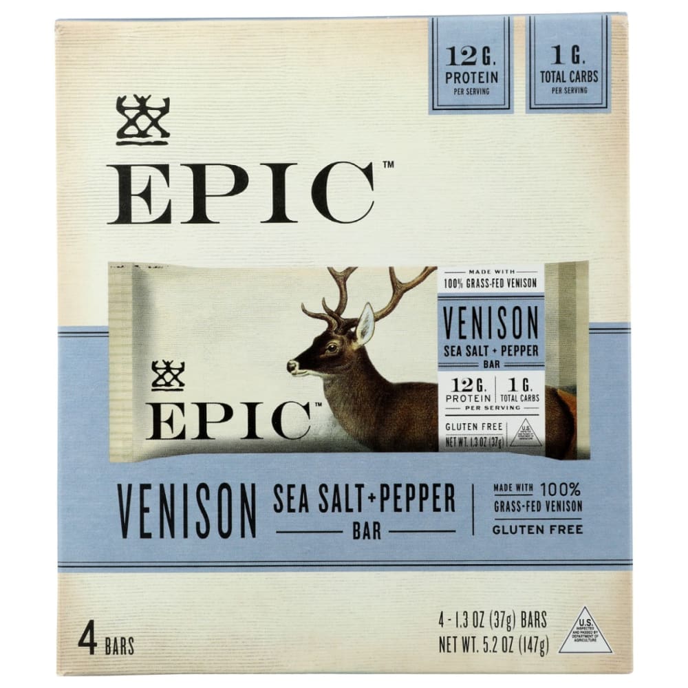EPIC: Venison Sea Salt Pepper Bars 4Pk 5.2 oz - Nutritional Bars - EPIC