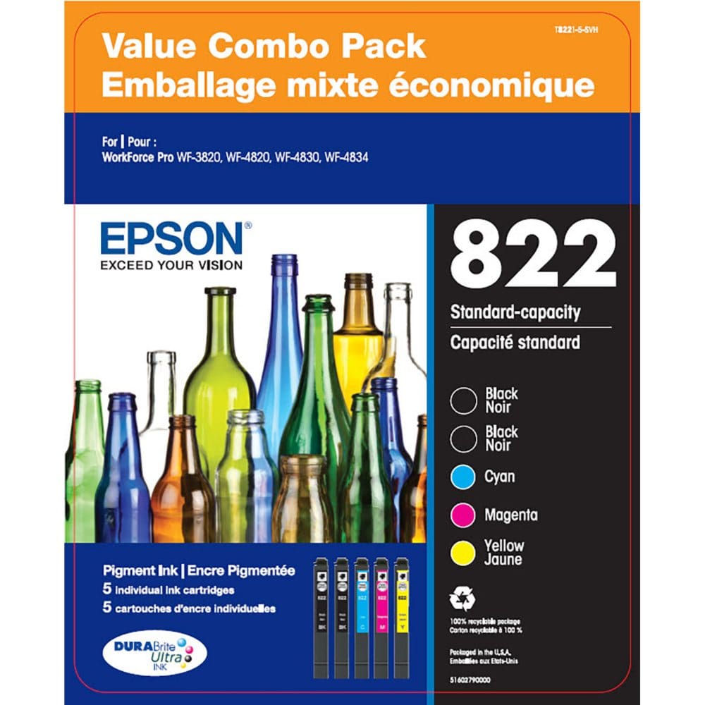 Epson T822 DURABrite Ultra Standard Capacity Ink Cartridge Value Club pack (2 Black 1 Cyan/1 Magenta/1 Yellow) - Ink Cartridges - Epson