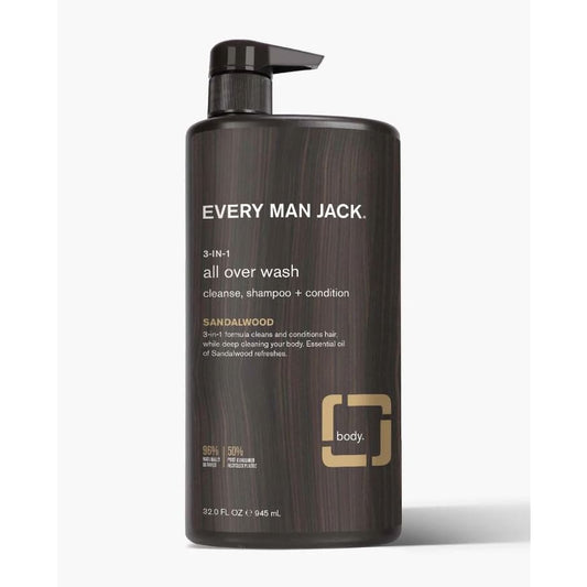 EVERY MAN JACK: Sandalwood 3in1 All Over Wash 32 oz (Pack of 2) - Beauty & Body Care > Soap and Bath Preparations > Body Wash - EVERY MAN