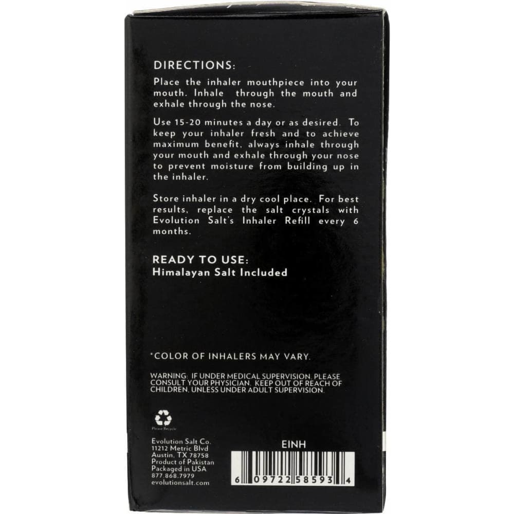 EVOLUTION SALT Household Products > HOUSEHOLD PRODUCTS OTHER EVOLUTION SALT: Himalayan Salt Inhaler Additive Free, 1 ea