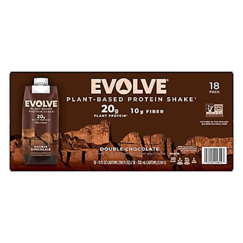 Evolve Plant-Based Protein Shake Double Chocolate Flavor 18 ct./11 oz. - Home/Grocery/Weight Loss & Nutrition/Nutritional Drinks/ - Evolve