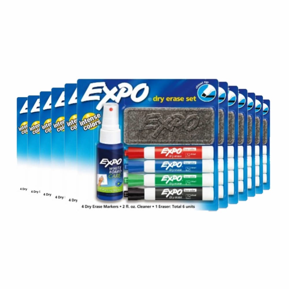Expo Dry Erase Marker Starter Set with Eraser & Cleaner Multicolored - 12 Pack - Markers - Expo