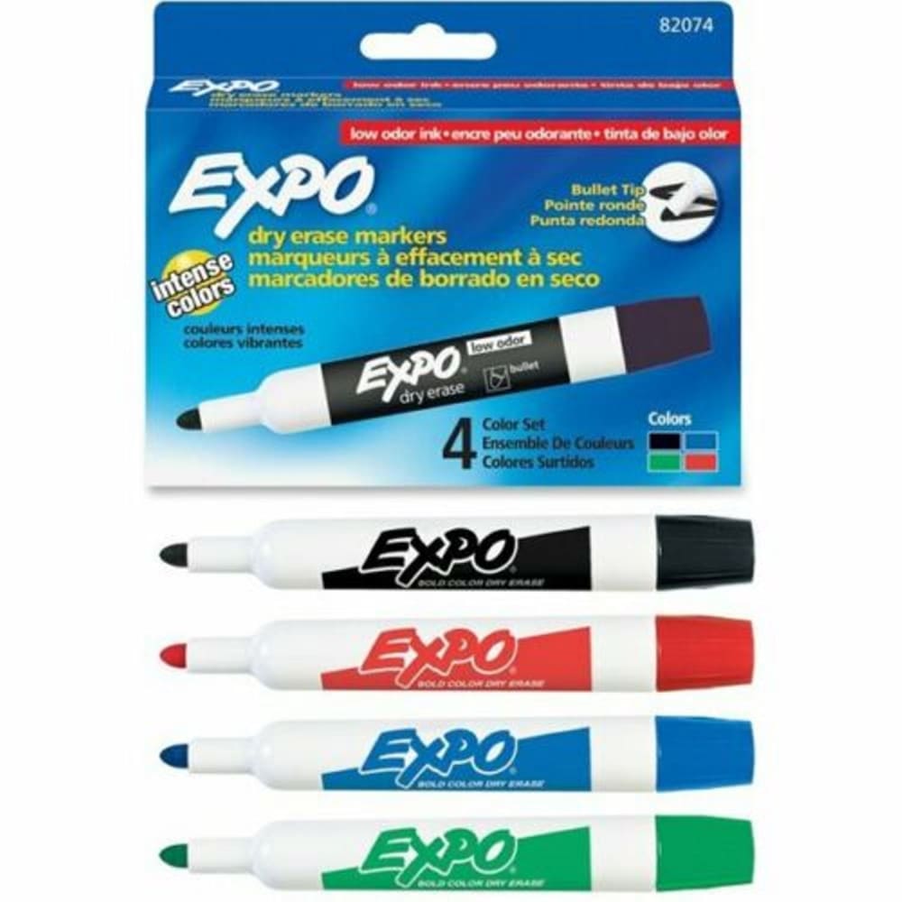 Expo Dry Erase Markers Low Odor Bullet Tip Intense Colors - 4 Color Set - Bulk- 12 pack - Markers - Expo