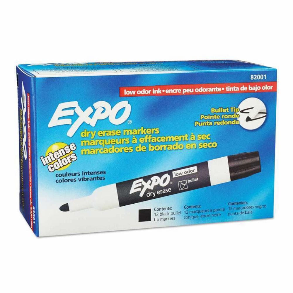 Expo - Low Odor Dry Erase Markers Black Bullet Tip - 12 Set - Markers - Expo