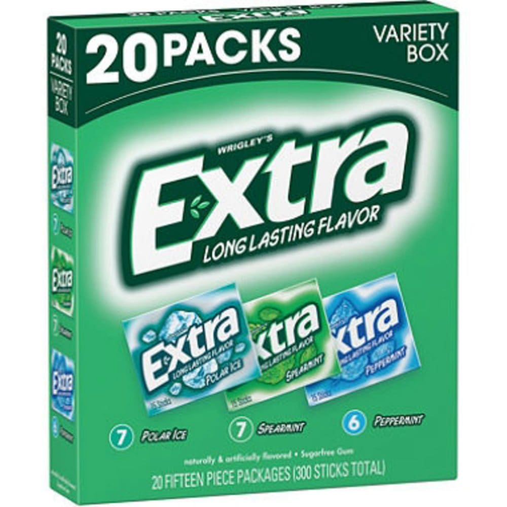 Extra Mint Sugar Free Chewing Gum Bulk Variety Pack (15 pc. 20 pk.) - Bulk Pantry - Extra