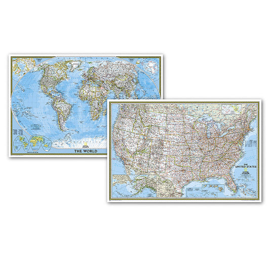 World & Us Classic Poster Size Map Pack Bundle