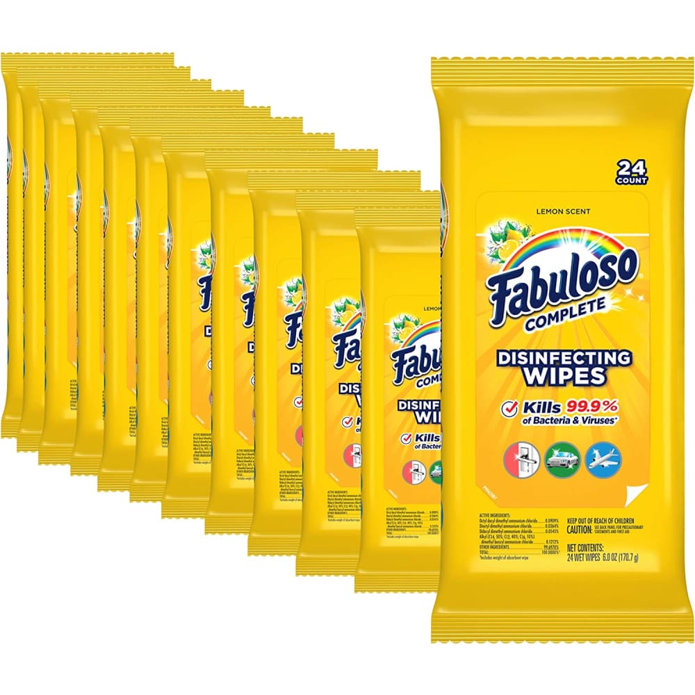 Fabuloso Complete Disinfecting Wipes Lemon 24 Count 12 Pack - Disinfecting Wipes - FABULOSO