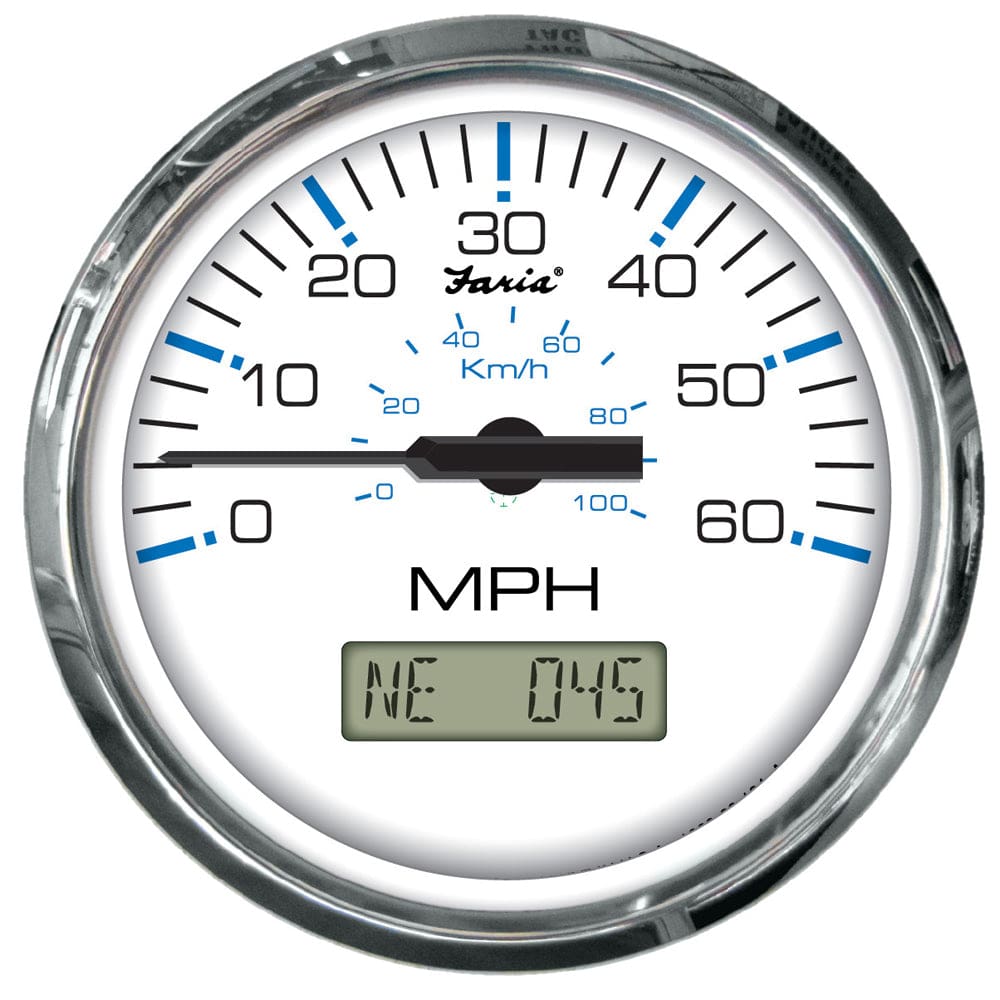Faria Chesapeake White SS 4 Speedometer w/ LCD Heading Display- 60MPH (GPS) - Marine Navigation & Instruments | Gauges,Boat Outfitting |