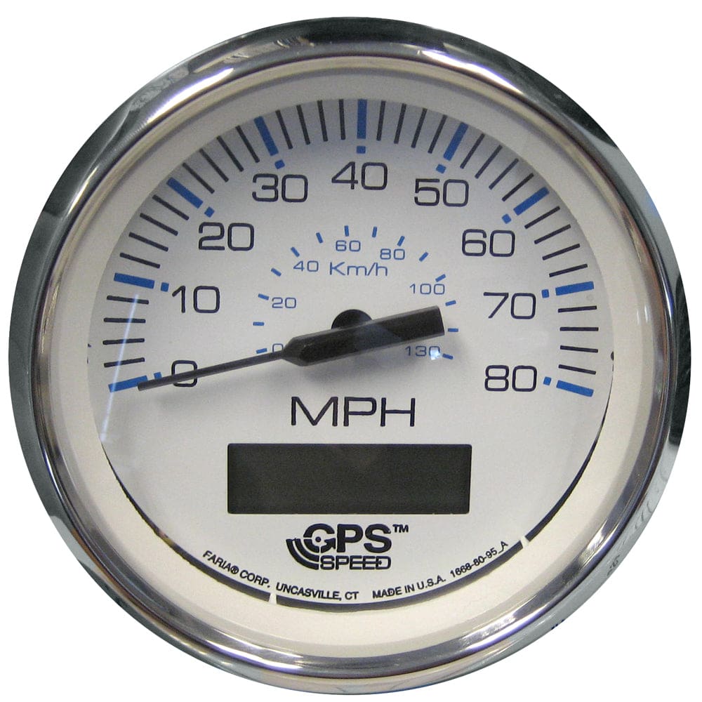 Faria Chesapeake White SS 4 Speedometer w/ LCD Heading Display - 80MPH (GPS) - Marine Navigation & Instruments | Gauges,Boat Outfitting |