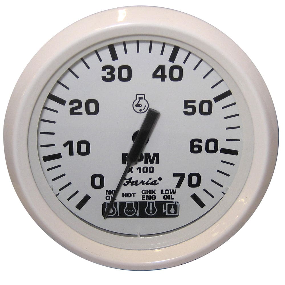 Faria Dress White 4 Tachometer w/ Systemcheck Indicator - 7000 RPM (Gas) (Johnson / Evinrude Outboard) - Marine Navigation & Instruments |