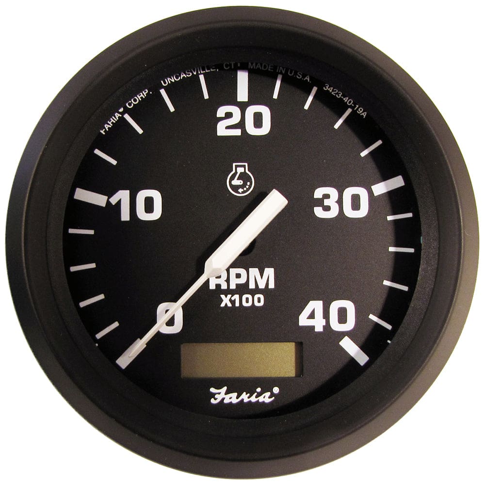 Faria Euro Black 4 Tachometer w/ Hourmeter (4000 RPM) (Diesel)(Mech. Takeoff & Var. Ratio Alt.) - Marine Navigation & Instruments |