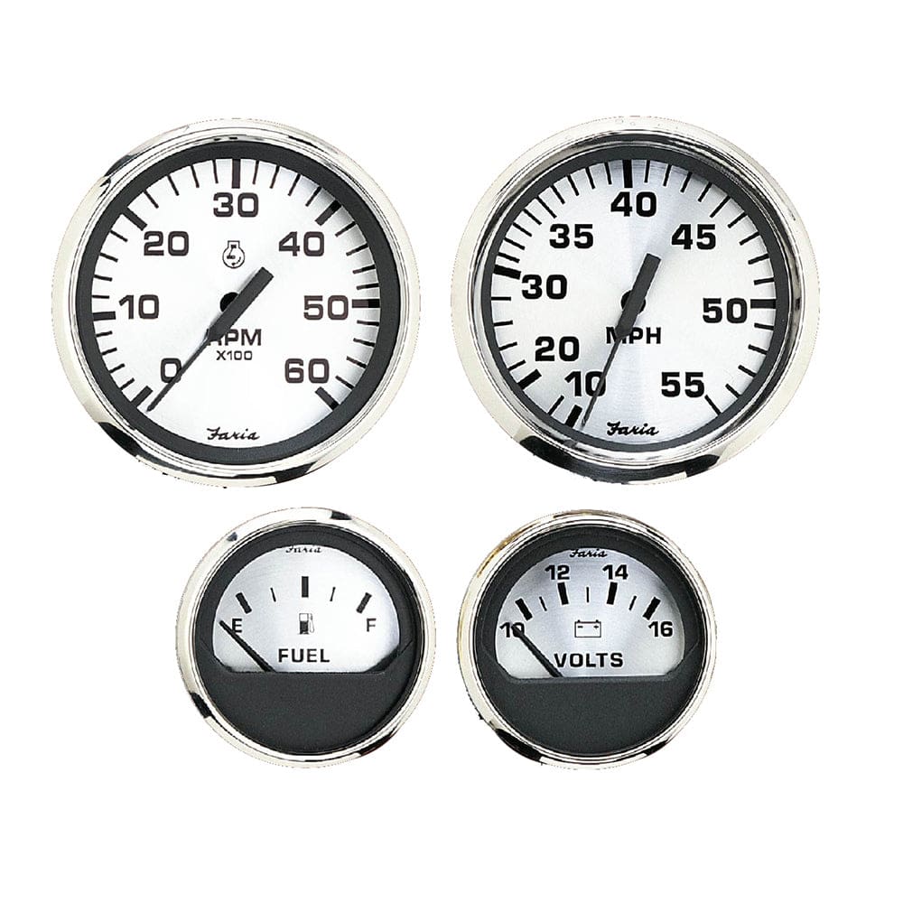 Faria Spun Silver Box Set of 4 Gauges f/ Outboard Engines - Speedometer Tach Voltmeter & Fuel Level - Marine Navigation & Instruments |