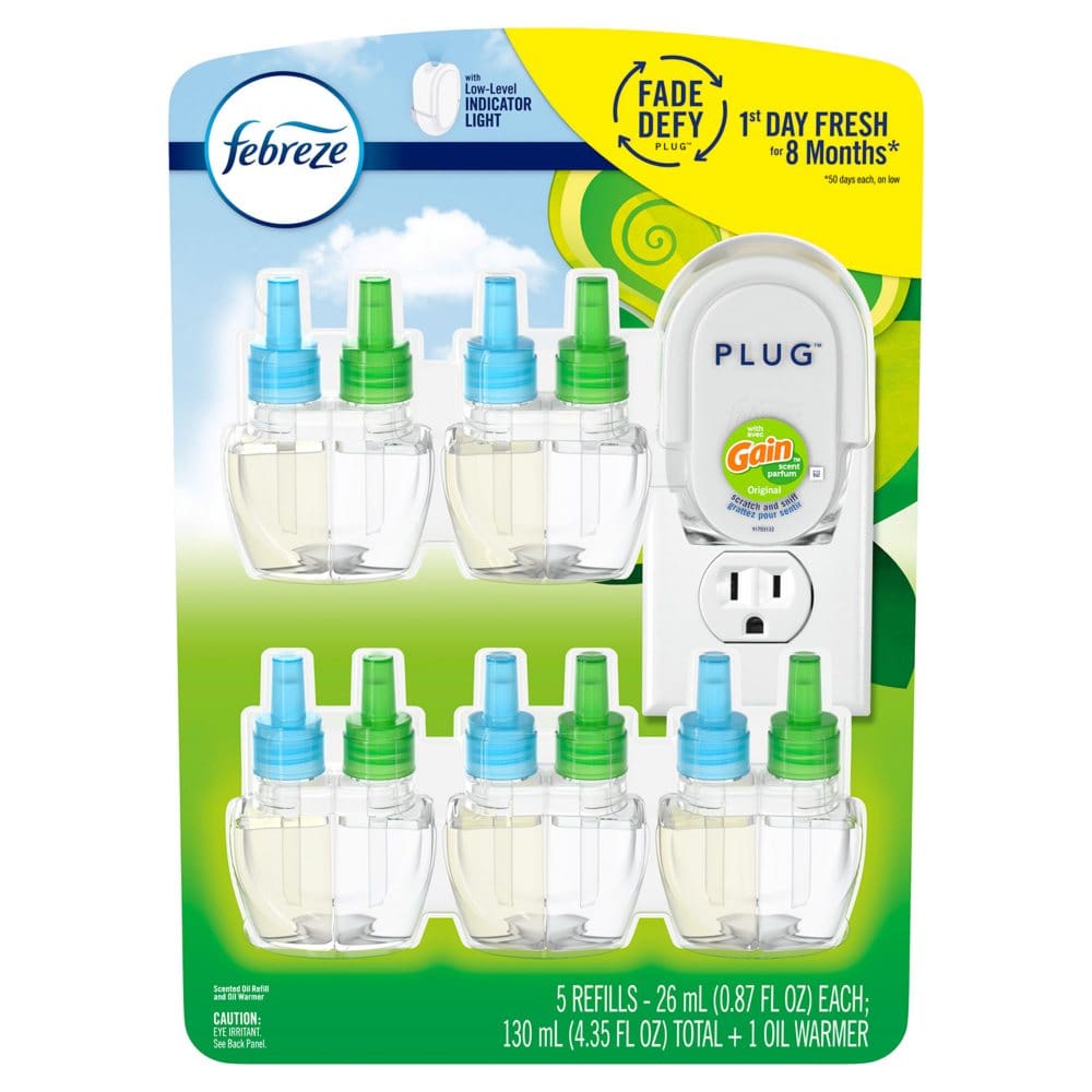 Febreze Fade-Defy PLUG Odor-Fighting Air Freshener Original Gain (1 warmer + 5 refills) - Cleaning Supplies - Febreze