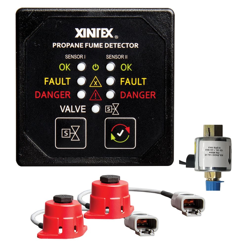 Fireboy-Xintex Propane Fume Detector 2 Channel 2 Sensors Solenoid Valve & Control & 20’ Cable - 24V DC - Marine Safety | Fume Detectors -