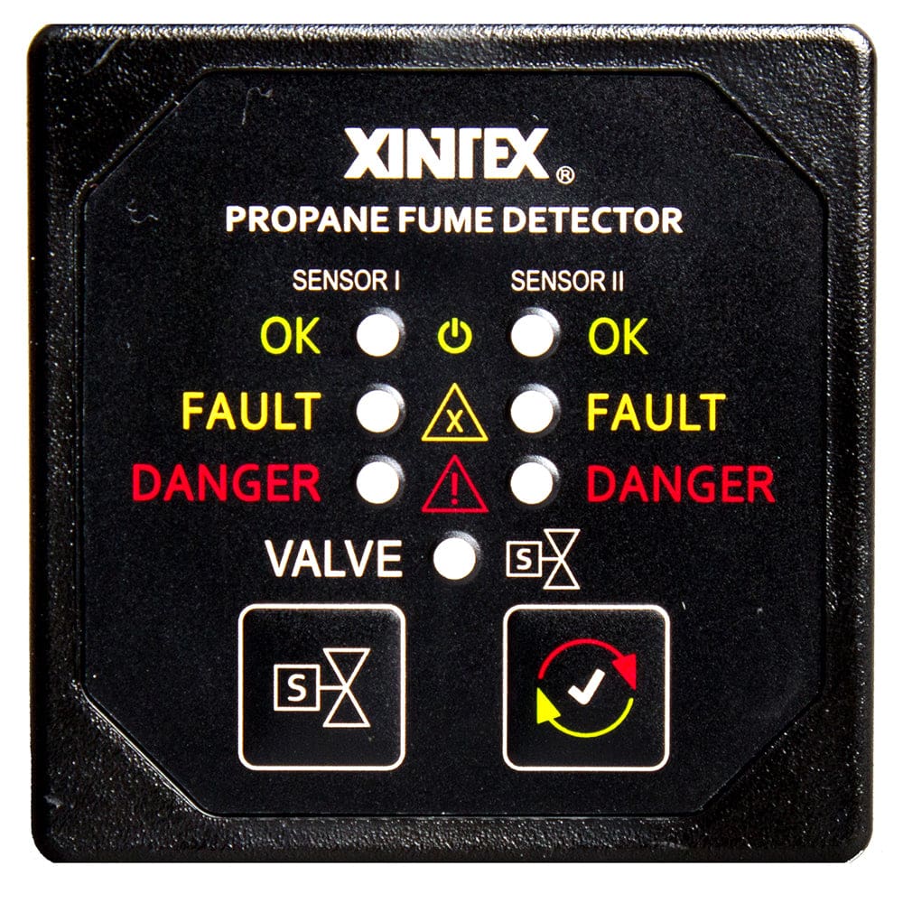 Fireboy-Xintex Propane Fume Detector & Alarm w/ 2 Plastic Sensors & Solenoid Valve - Square Black Bezel Display - Marine Safety | Fume