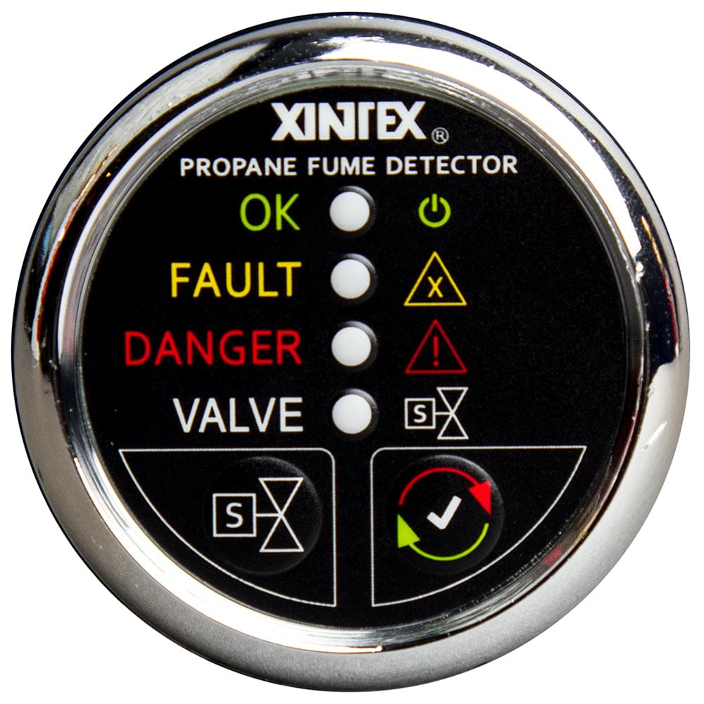 Fireboy-Xintex Propane Fume Detector w/ Automatic Shut-Off & Plastic Sensor - No Solenoid Valve - Chrome Bezel Display - Marine Safety |
