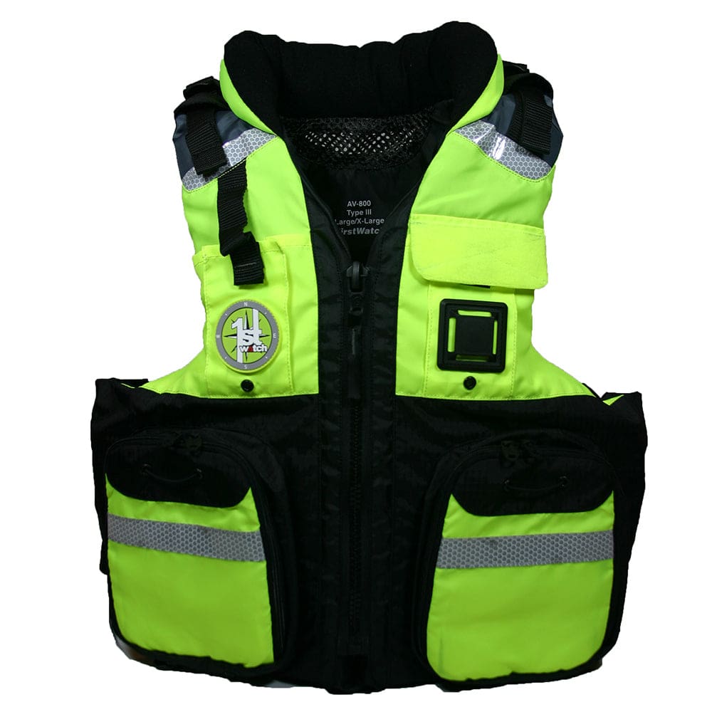 First Watch AV-800 Four Pocket Flotation Vest - Hi-Vis Yellow - Large to XL - Marine Safety | Personal Flotation Devices - First Watch